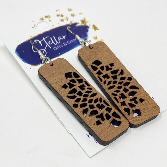 Floral Mandala Wood Bar Dangle Earrings NWT - Picture 6 of 7